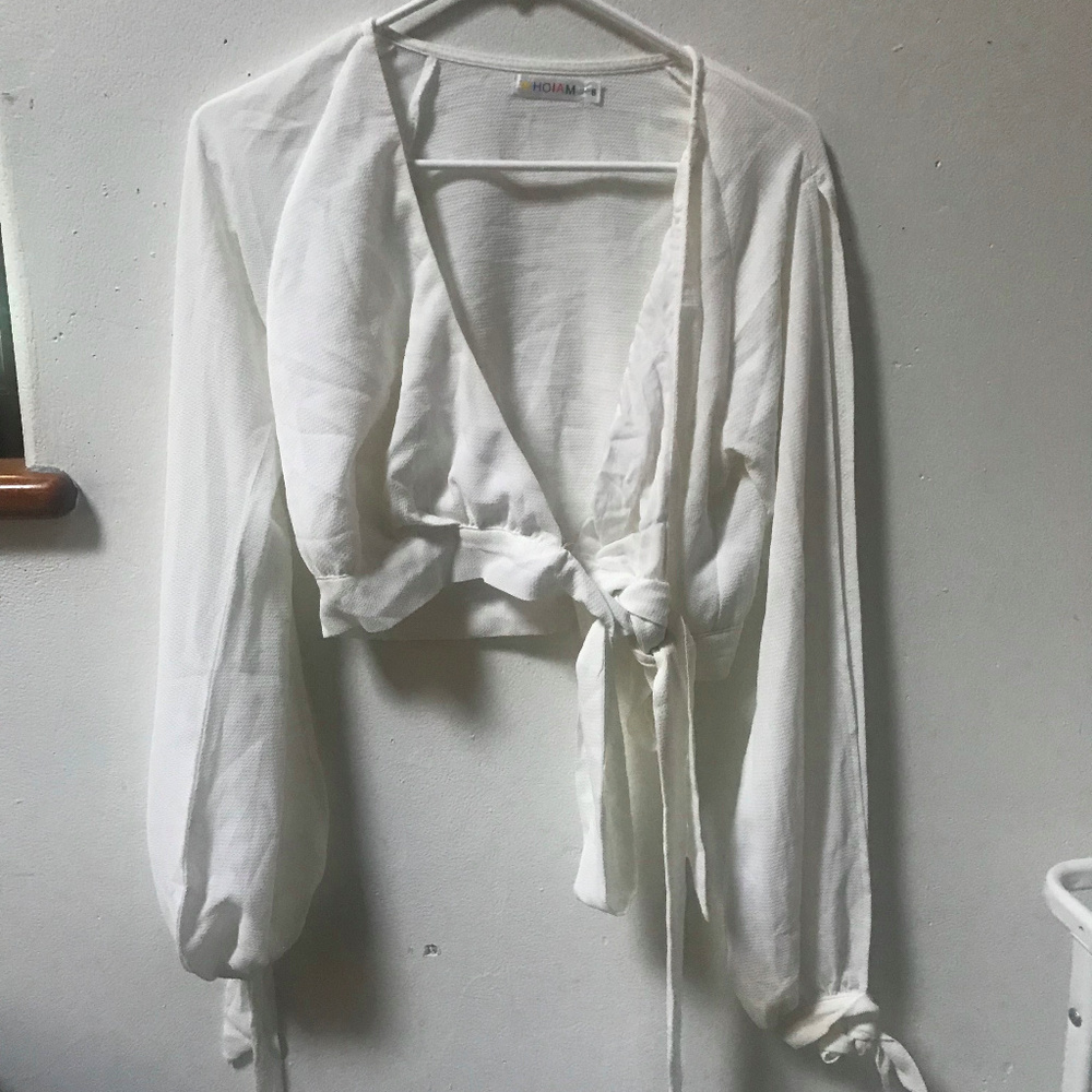 VergeGirl White tie wrap over crop top